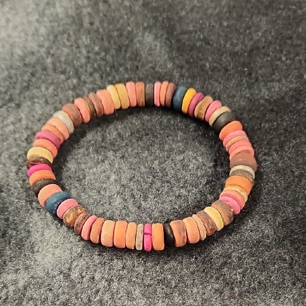 Pink and Orange Jewelry Beaded Bracelet with Elastic Design